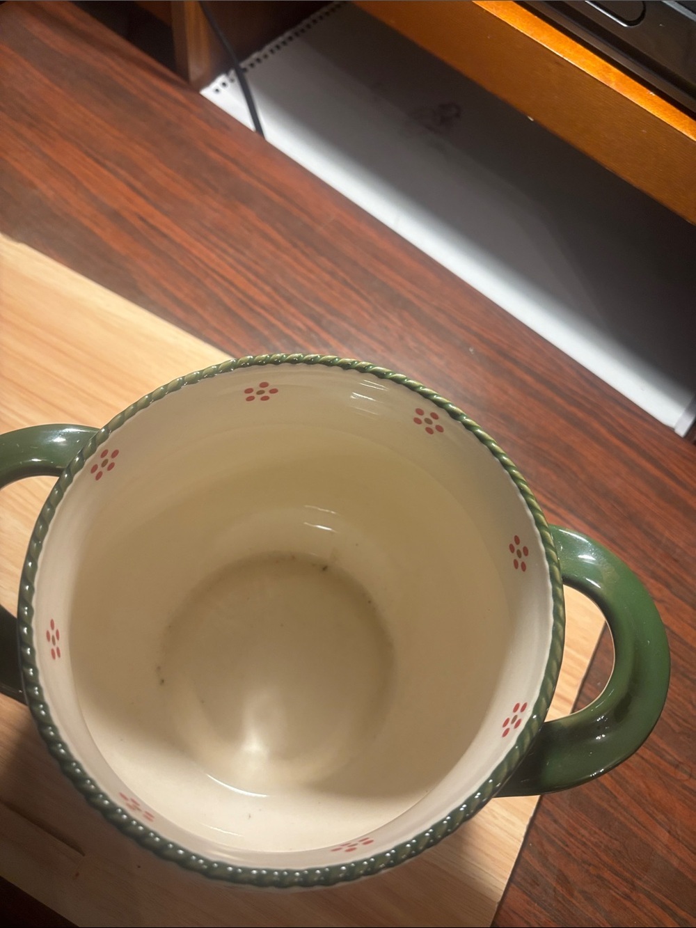 Temp-Tations Cream Ceramic Bowl with Red Floral Design and Green Leaves - Picture 7 of 9